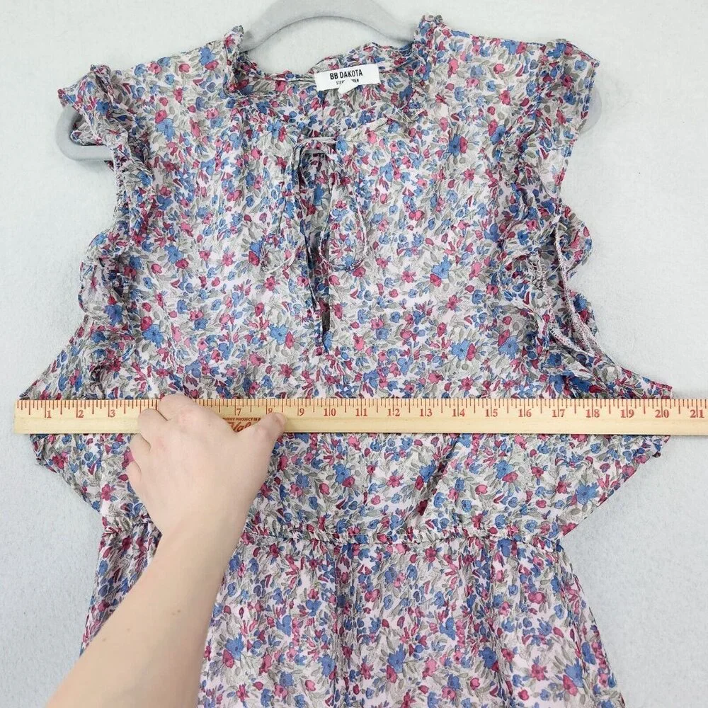 BB Dakota Dress Womens Large Blue Pink Floral Ruffle Tiered Maxi Peasant Cottage - Picture 6 of 13